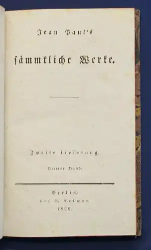 Jean Paul Sämmtliche Werke 3. Bd "Hesperus, 45 Hundposttage" 1826 Klassiker sf