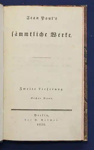 Jean Paul Sämmtliche Werke 1. Bd "Grönländische Prozesse" 1826 Klassiker sf