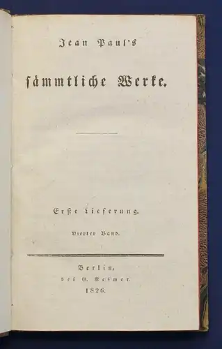 Jean Paul Sämmtliche Werke 4. Bd "Leben des Quintus Firlein" 1826 Klassiker sf