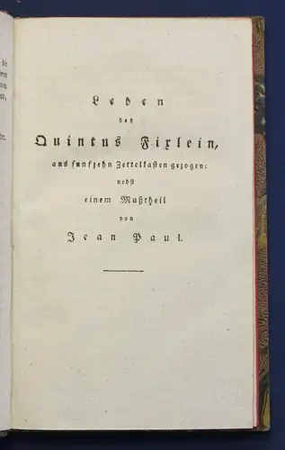 Jean Paul Sämmtliche Werke 4. Bd "Leben des Quintus Firlein" 1826 Klassiker sf