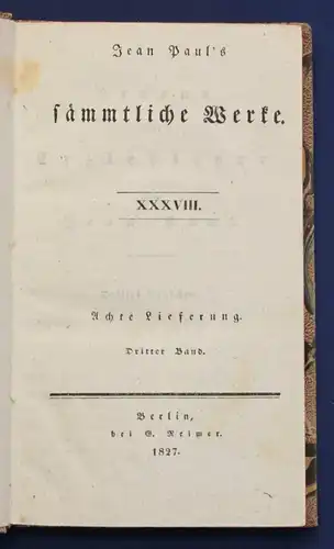 Jean Paul Sämmtliche Werke 38. Bd "levana oder Erziehlehre" 1827 Klassiker sf