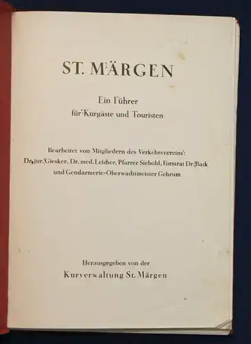 St. Märgen Ein Führer Für Kurgäste und Touristen um 1915 Ortskunde Geografie sf