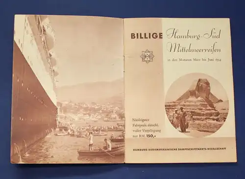 Billige Hamburg- Süd Mittelmeerreisen März bis Juni 1934 Or. Prospekt js