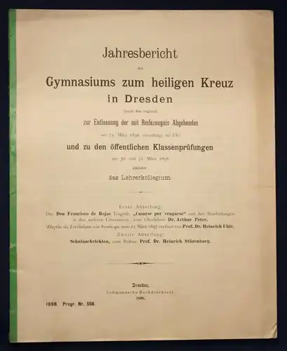 Jahresbericht des Gymnasiums zum heiligen Kreuz in Dresden 1898 Geschichte sf