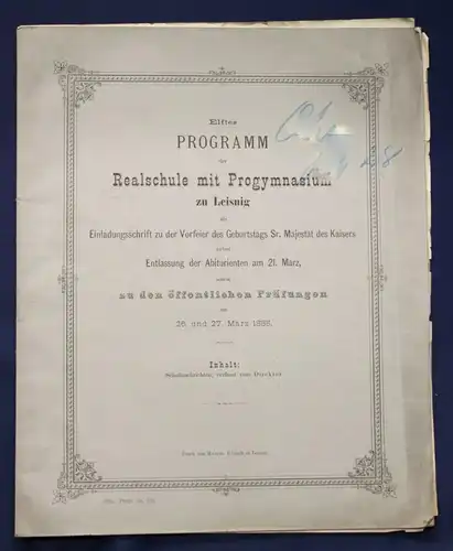 11. Programm der Realschule mit Progymnasium zu Leisnig 1885 Geschichte sf