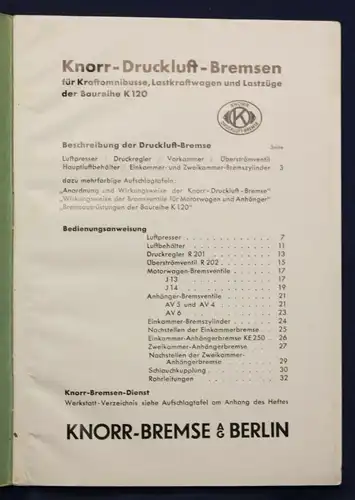 Original Prospekt Knorr - Druckluft - Bremsen für Busse um 1930 Technik sf