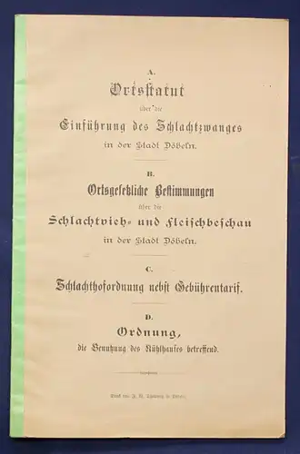 Ortsstaturt über die Einführung des Schlachtzwanges um 1889 Tierhaltung sf