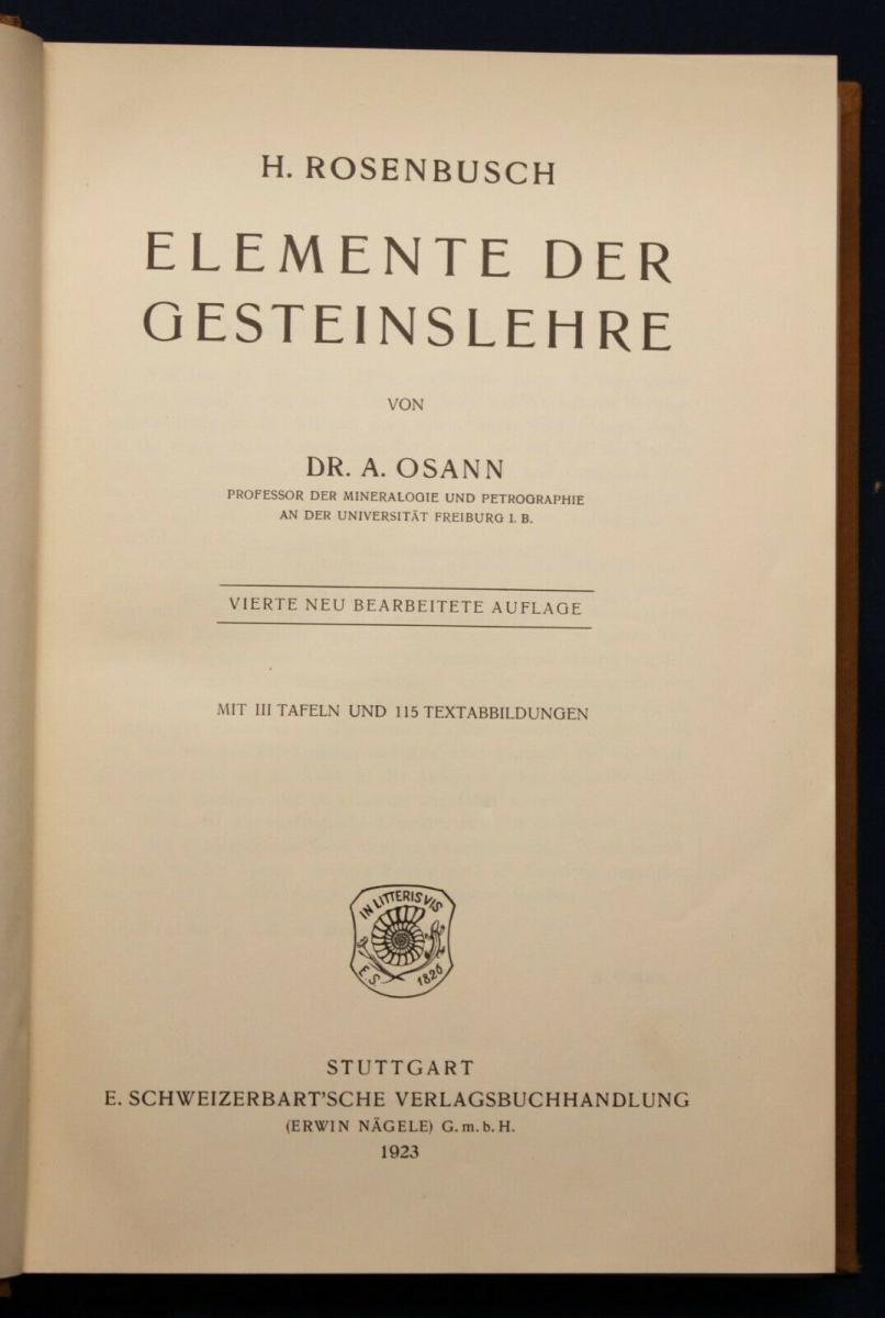 Rosenbusch/ Osann Elemente der Gesteinslehre 1923 Mineralogie Wissen