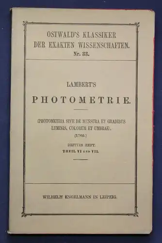 Anding Lambert's Photometrie Nr. 33 1892 Wissenschaften Studium Chemie sf