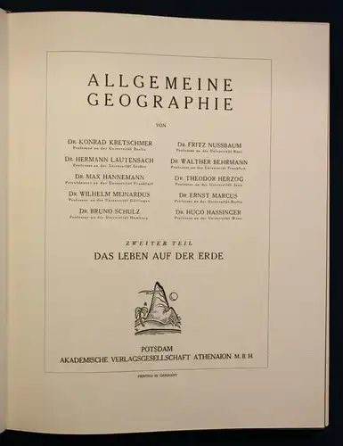 Klute Handbuch der geographischen Wissenschaften "Allgemeine Geographie" 1933 sf