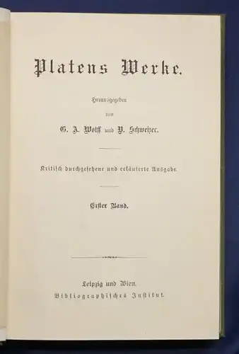 Wolff/Schweizer Platens Werke 2 Bde 1920 Belletristik Klassiker Weltliteratur sf