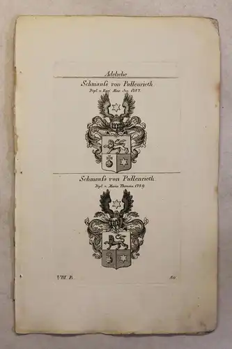 Kupferstich Wappen Familie Schmaufs von Pullenrieth 1825 Heraldik Adel Bayern xz