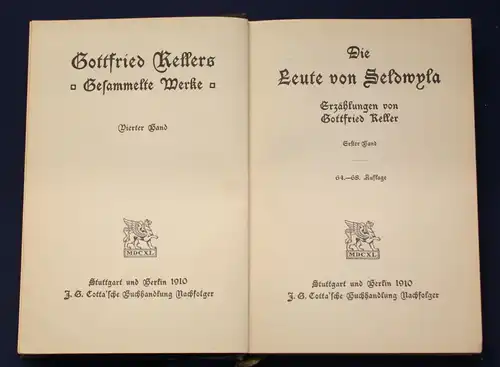 Kellers Gesammelte Werke Die Leute von Seldwyla 1910 Belletristik Geschichte js