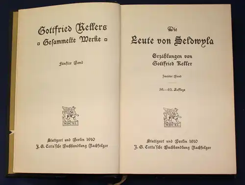 Kellers Gesammelte Werke Die Leute von Seldwyla 1910 Belletristik Geschichte js