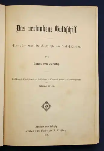 Zobelitz Das versunkene Goldschiff 1898 Kunstleder-Handeinband Georg Schuster sf