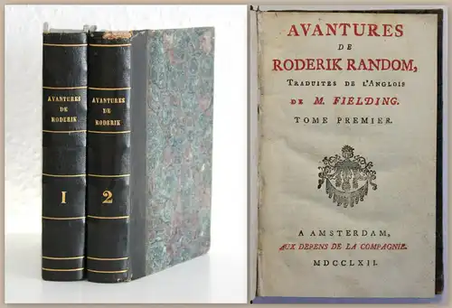 Tobias Smollett Avantures de Roderik Random 2 Bände um 1762 Roman Klassiker xz