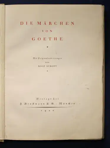 Schott Die Märchen von Goethe 1920 Mit Original Radierungen Erzählungen js