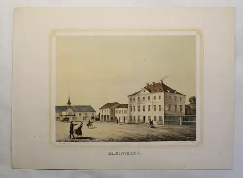 kolorierte Lithografie Kleingera Poenicke Schlösser Rittergüter um 1855 Sachsen