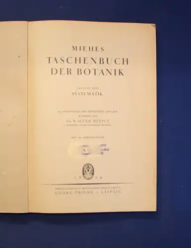 Miehe Taschenbuch der Botanik 2 Bde 1950 Morphologie Anatomie Physiologie js