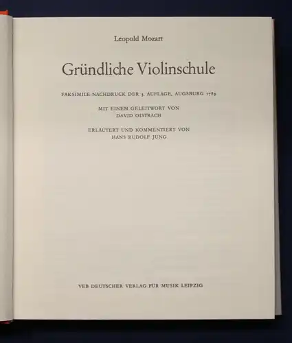 Mozart Gründliche Violinschule 1968 Faksimile Nachdruck von 1789 Musik js