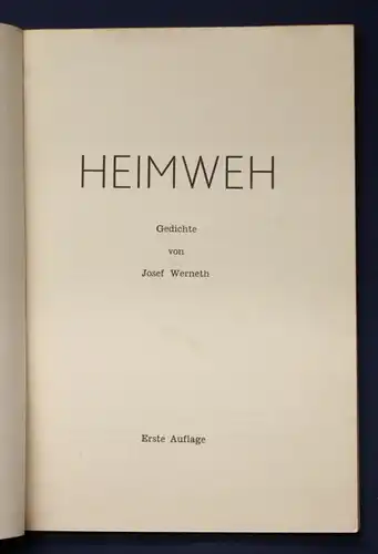 Werneth Heimweh 1955 Gedichte sehr selten Belletristik Literatur Klassiker js