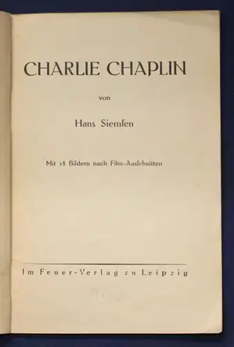 Siemfen Charlie Chaplin eine der 1. deutschen Veröffentl. 1924 Raabe 279 js