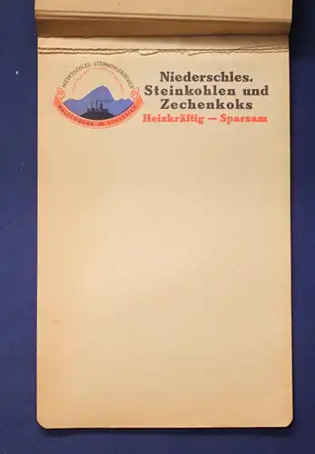 Werbeblock um 1925 Niederschlesische Steinkohlen und Zechenkoks selten js