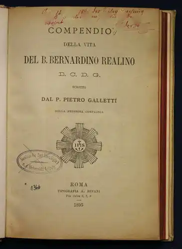 Galletti/Realino Compendio della vita del B. Bernardino Realino D.C.D.G. 1895 sf