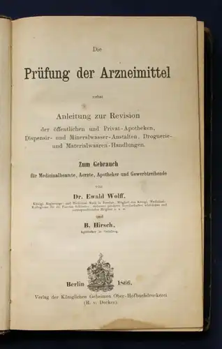 Die Prüfung der Arzneimittel nebst Anleitung zur Revision 1866 Einzige Ausgabe j