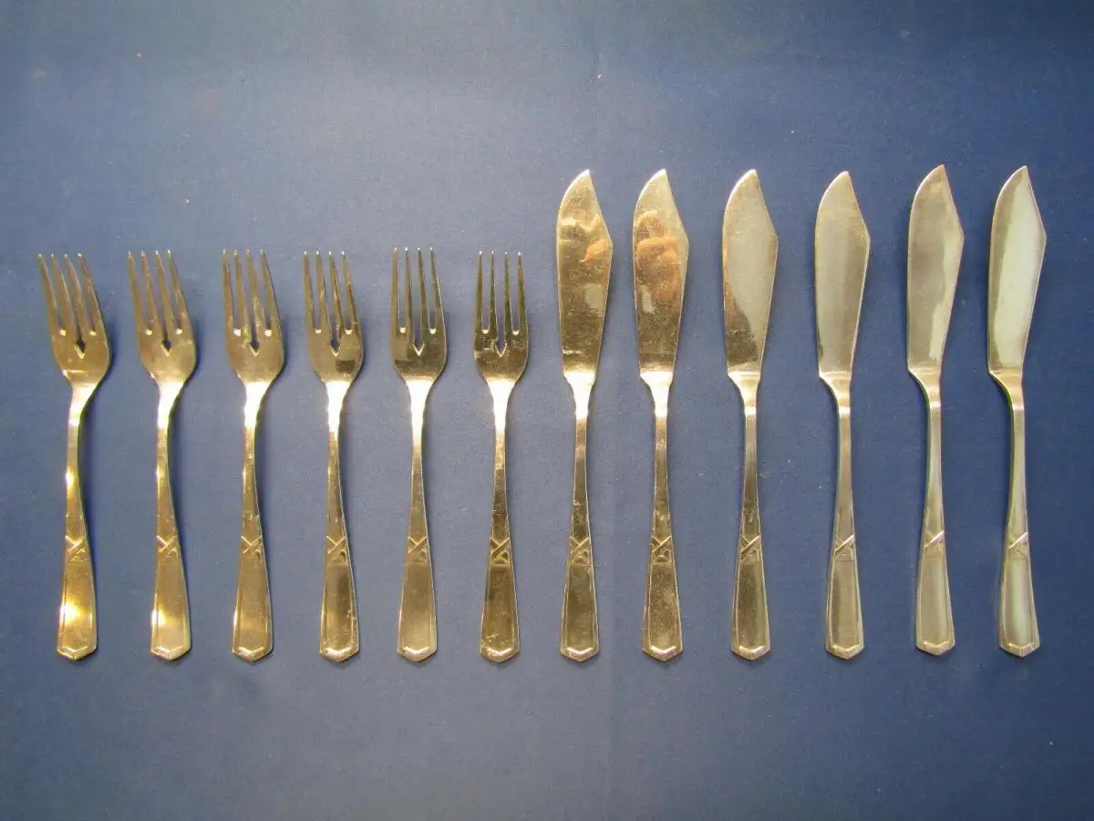 Fischbesteck für 6 Personen Bruckmann Modell 340 1905 Jugendstil sehr selten sf 1