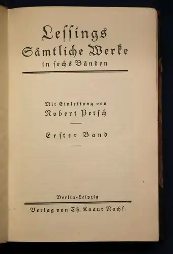 Lessings Sämtliche Werke 6 Teile in 3 Bde um 1910 Belletristik Klassiker sf