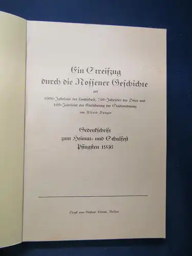 Berger Gedenkschrift zum Heimatheft Nossen 1936 Geschichte Sachsen Saxonica sf