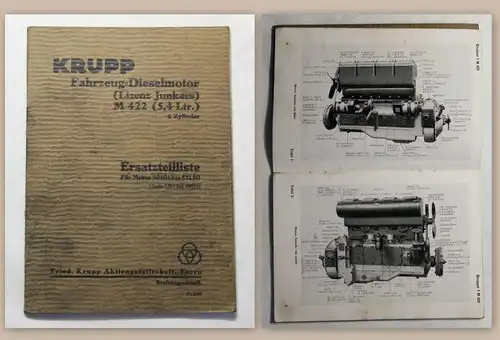 Krupp Fahrzeug-Dieselmotor Ersatzteilliste Motor 50101-51150 (um 1920) Automobil
