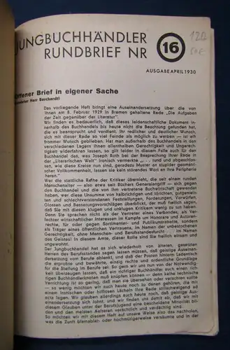 Borchardt Jungbuchhändler-Rundbrief Nr. 16 "Buch der Zeit" 1930 Geschichte sf