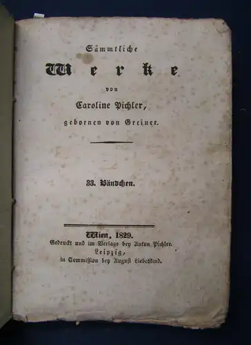 Sämmtliche Werke Caroline Pichler 33. Bd 1829 "Kleine Erzählungen 5. Teil" sf