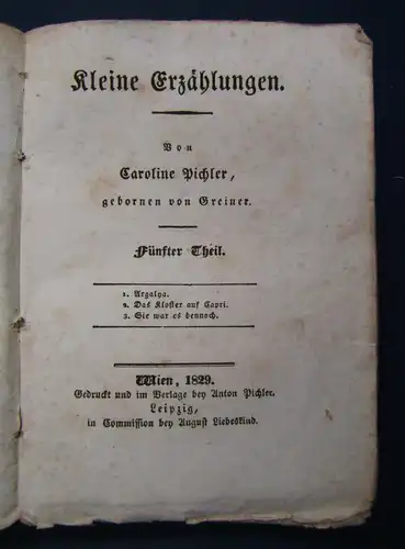 Sämmtliche Werke Caroline Pichler 33. Bd 1829 "Kleine Erzählungen 5. Teil" sf