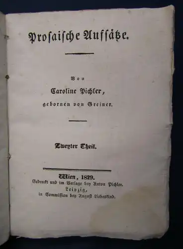 Sämmtliche Werke Caroline Pichler 25. Band 1829 "Prosaische Auffsätze 2.Teil" sf