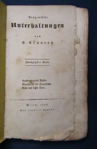 Clauren Ausgewählte Unterhaltungen 20. Band "Hunderttausend Thaler" 1825 sf