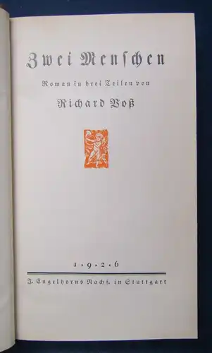 Voß Zwei Menschen 1926 Belletristik Geschichten Erzählungen  Literatur  js