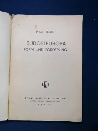 Herb Südosteuropa Form und Forderung EA 1938 Politik Wirtschaft Gesellschaft js