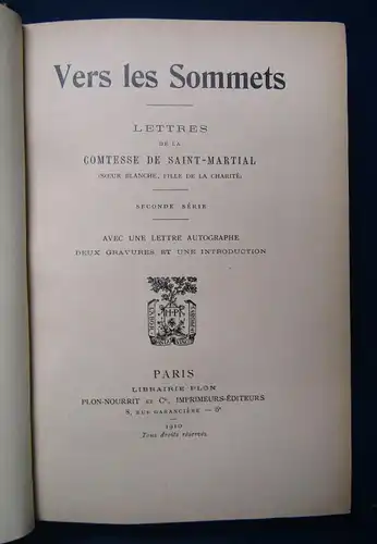 Vers les Sommets Lettres de la Comtesse De Saint- Martial 1910 Belletristik  js