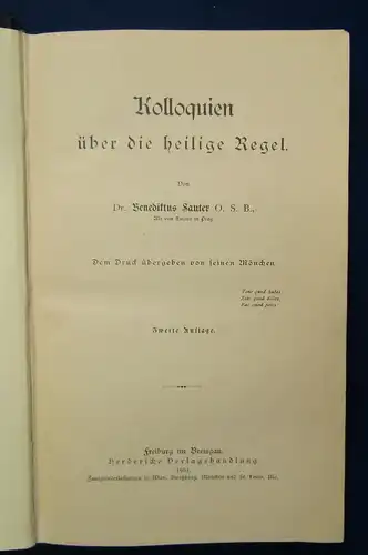 Sauter Kolloquien über die heilige Regel 1901 Theologie Christentum Glaube js