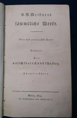 Meißners sämmtliche Werke 2.Bd.  2. Theil Der unsichtbare Kundschafter 1814  js