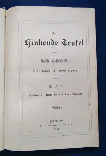 Fink Der hinkende Teufel von Le Sage 1840 Illustriert mit Holzstichen js