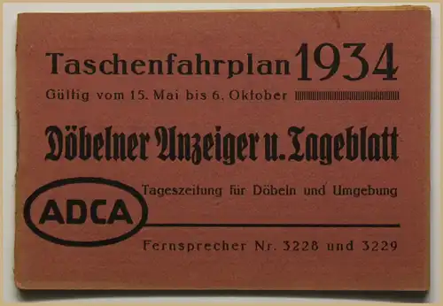ADCA Taschen- Fahrplan Döbeln 1934 Landeskunde Ortskunde Geografie Sachsen sf