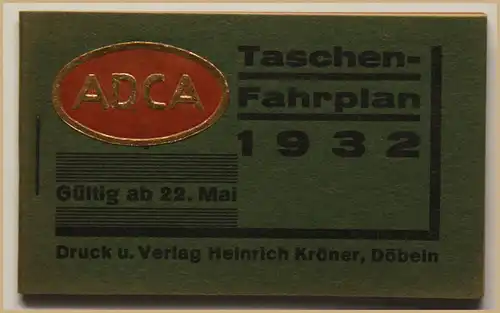 ADCA Taschen- Fahrplan Döbeln 1932 Landeskunde Ortskunde Geografie Sachsen sf