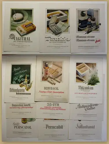 Original Sammlung von 13 Werbeblättern/Broschüren Pharmazie um 1950 Medizin sf