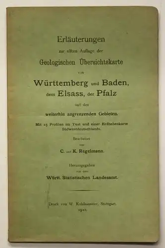Erläuterungen geolog. Übersichtskarte Württemberg, Baden, Elsass & Pfalz 1921 sf
