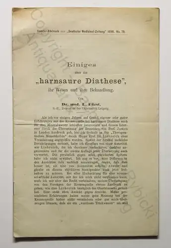 Fürst Einiges über die harnsaure Diathese 1890 Medizin Neigung zur Erkrankung xz