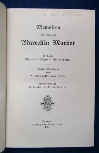 Memoiren des Generals Marcellin Marbot 1-3 komplett 1907 Militaria Militär js